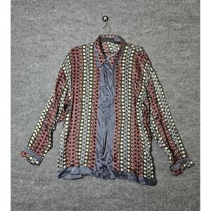 VINTAGE MEN'S CETA ITALIANA  SILK SHIRT MULTI-COLOR Gray Circles  GEOMETRIC XXL